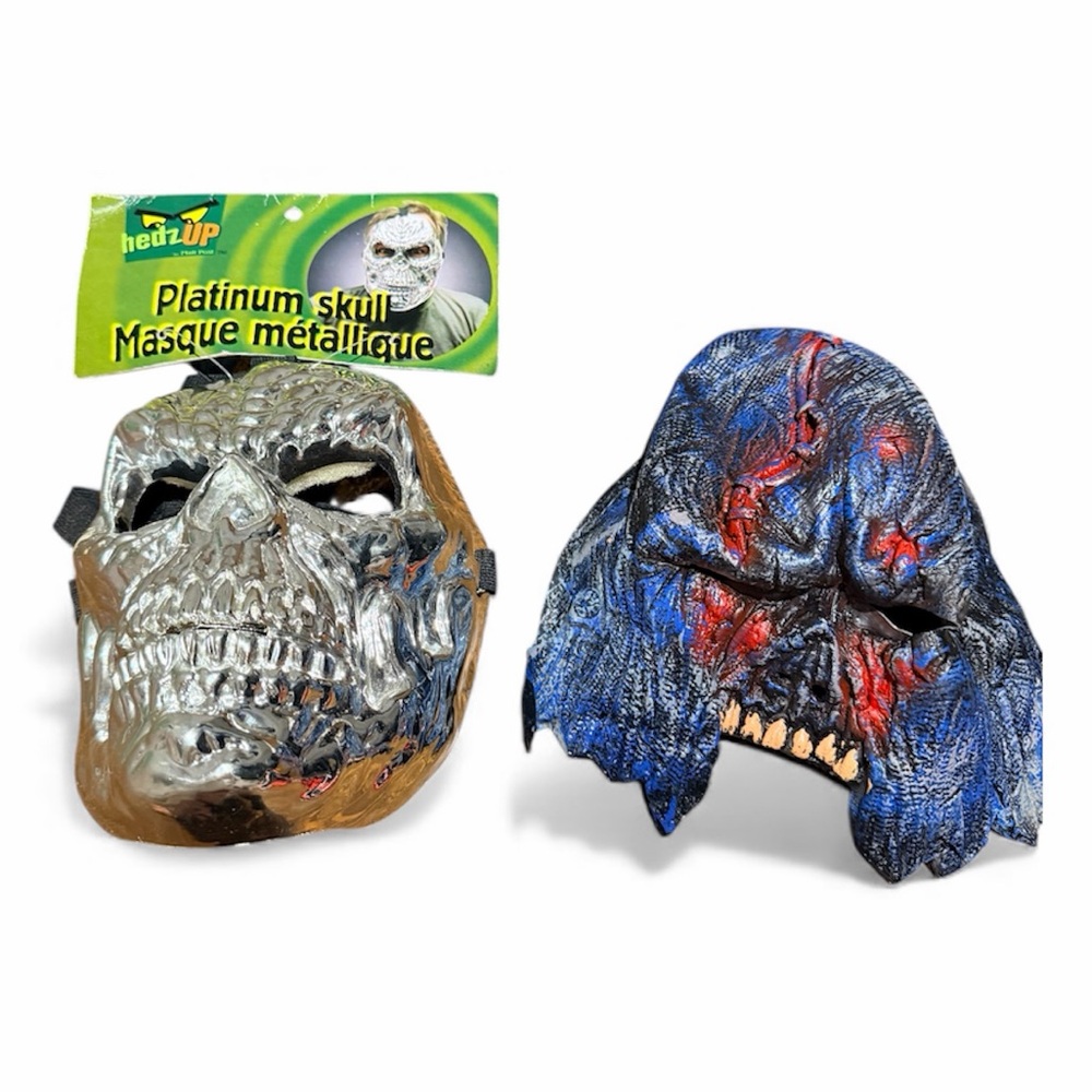 Skull & Monster Scary Face Masks Adult One Size LOT X 2 NEW